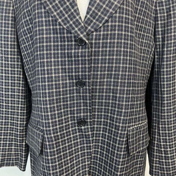 Vintage Jones New York Blazer Jacket size 16 Navy Blue Taupe Plaid 90's Y2K - Picture 4 of 8